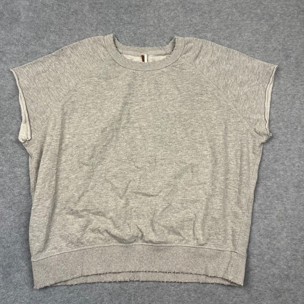Free People Sweatshirt Women Medium Gray Cut Sleeve Crew Neck Distressed Hem